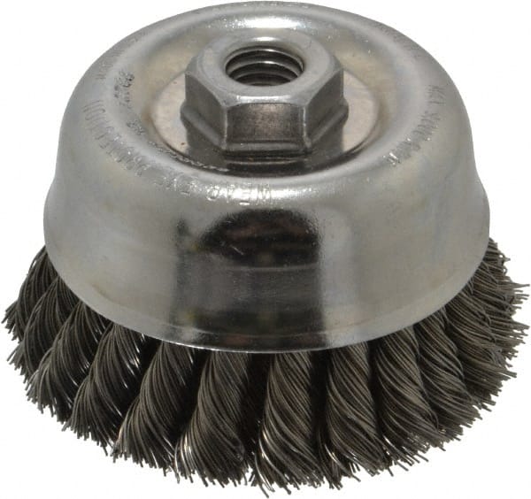 Weiler 94708 Cup Brush: 4" Dia, 0.02" Wire Dia, Steel, Knotted 