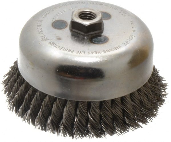 Weiler 94709 Cup Brush: 6" Dia, 0.023" Wire Dia, Steel, Knotted 