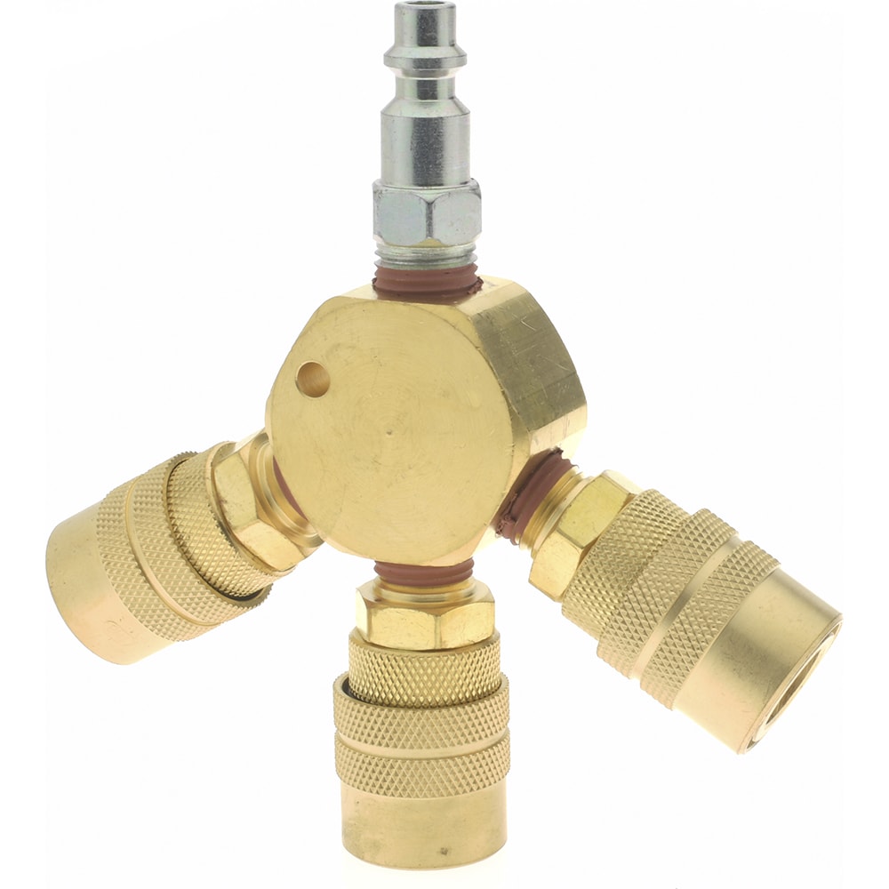 Value Collection 2642322530 Manifold: 1/4" Inlet, 1/4" Outlet, 1 Inlet Port, 3 Outlet Ports, 4.5" OAL, 0.88" OAW Image