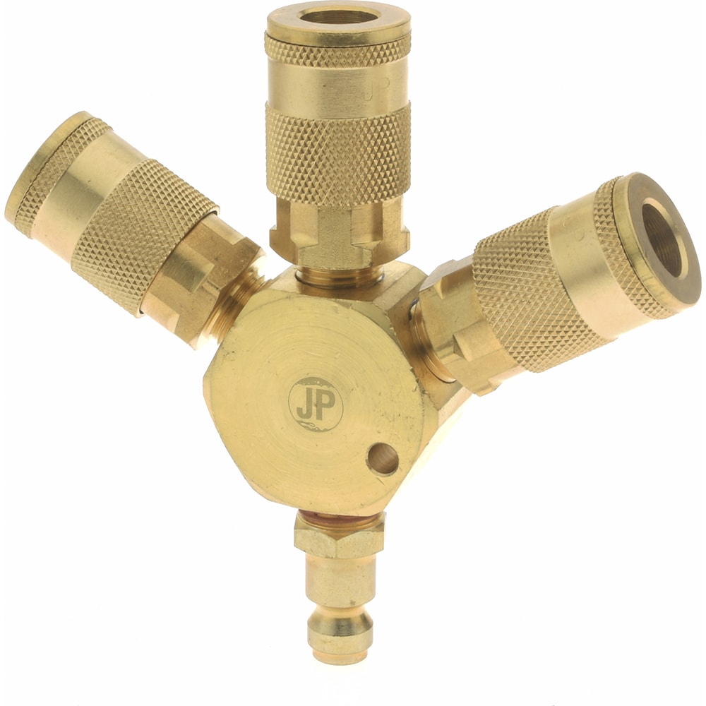 Value Collection 2643322530 Manifold: 1/4" Inlet, 1/4" Outlet, 1 Inlet Port, 3 Outlet Ports, 4.5" OAL, 0.88" OAW Image