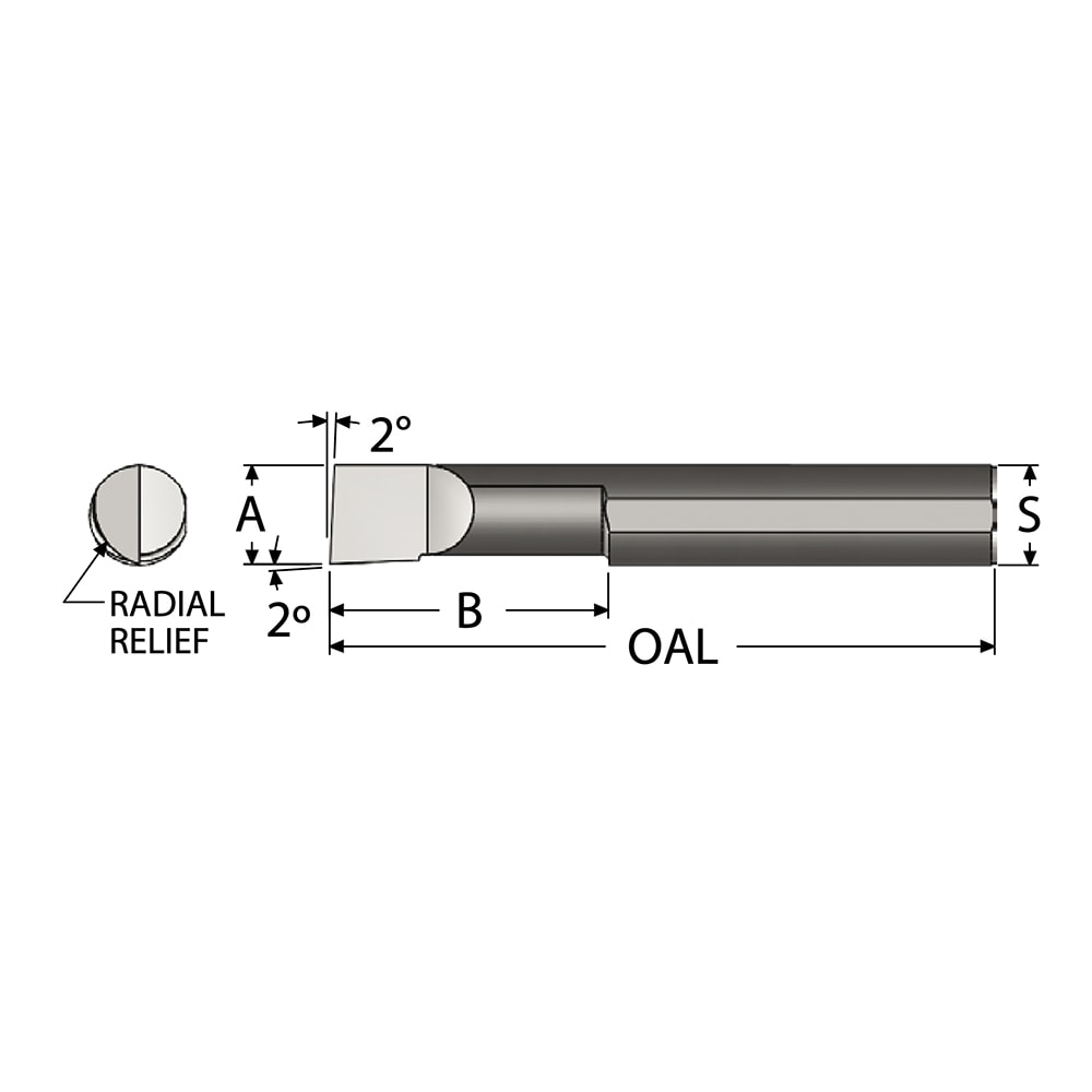 Scientific Cutting Tools BB62A Radial Relief Boring Bar: 0.06" Min Bore, 1/4" Max Depth, Right Hand Cut, Submicron Solid Carbide Image