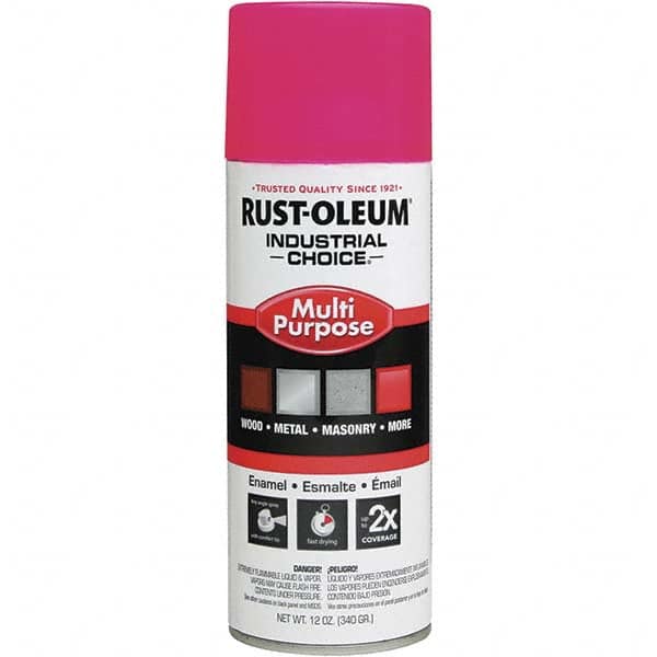 Rust-Oleum | Industrial Choice Enamel Spray Paint: Fluorescent Pink, Gloss, 16 oz - Indoor & Outdoor, Use on Drums, Equipment & Color Coding