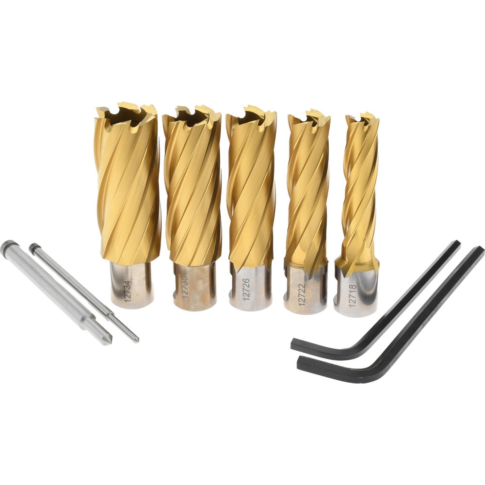 9 Piece, 9/16 to 1-1/16" Cutter Diam, 2" Cutting Depth, High Speed Steel Annular Cutter Set