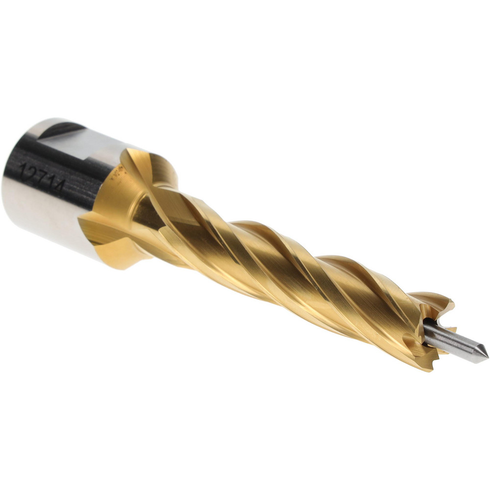 Annular Cutter: 7/16" Dia, 2" Depth of Cut, High Speed Steel - 3/4" Shank Dia, Weldon Flat Shank, 2 Flats, TiN Finish