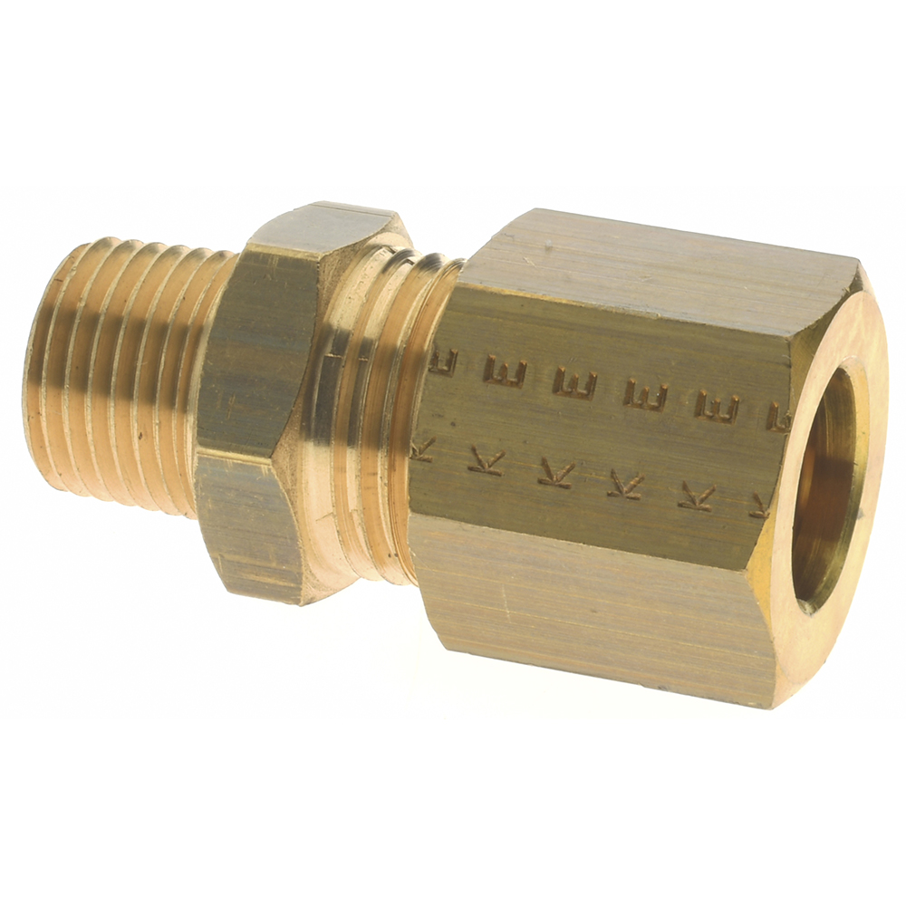 Compression Tube Connector: 8 mm Tube OD, Compression x MBSPT - Brass, ATEX, CNOMO: E07.21.115N, PED, Prop 65, REACH & RoHS