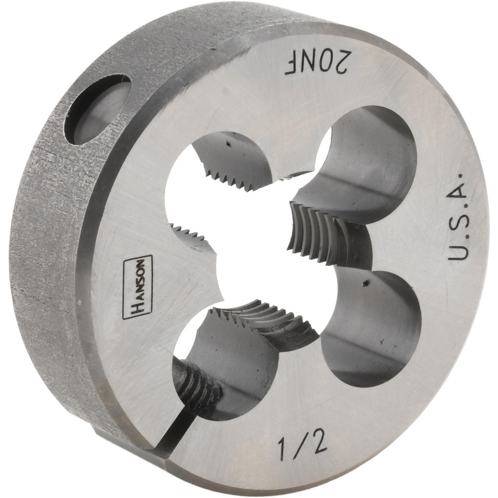 Round Die: 1/2-20, 1-1/2" OD, Carbon Steel - Adjustable, Right Hand Thread