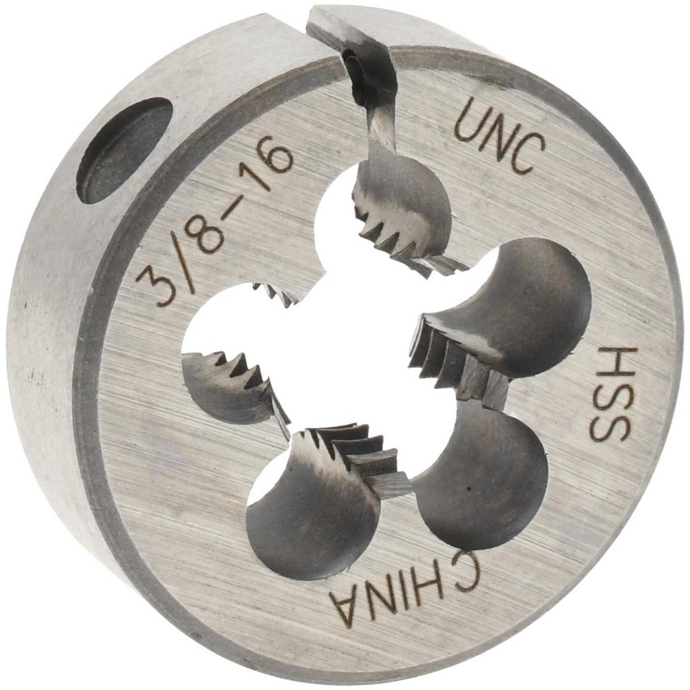 Round Die: 3/8-16, 1" OD, High-Speed Steel - Adjustable, Right Hand Thread