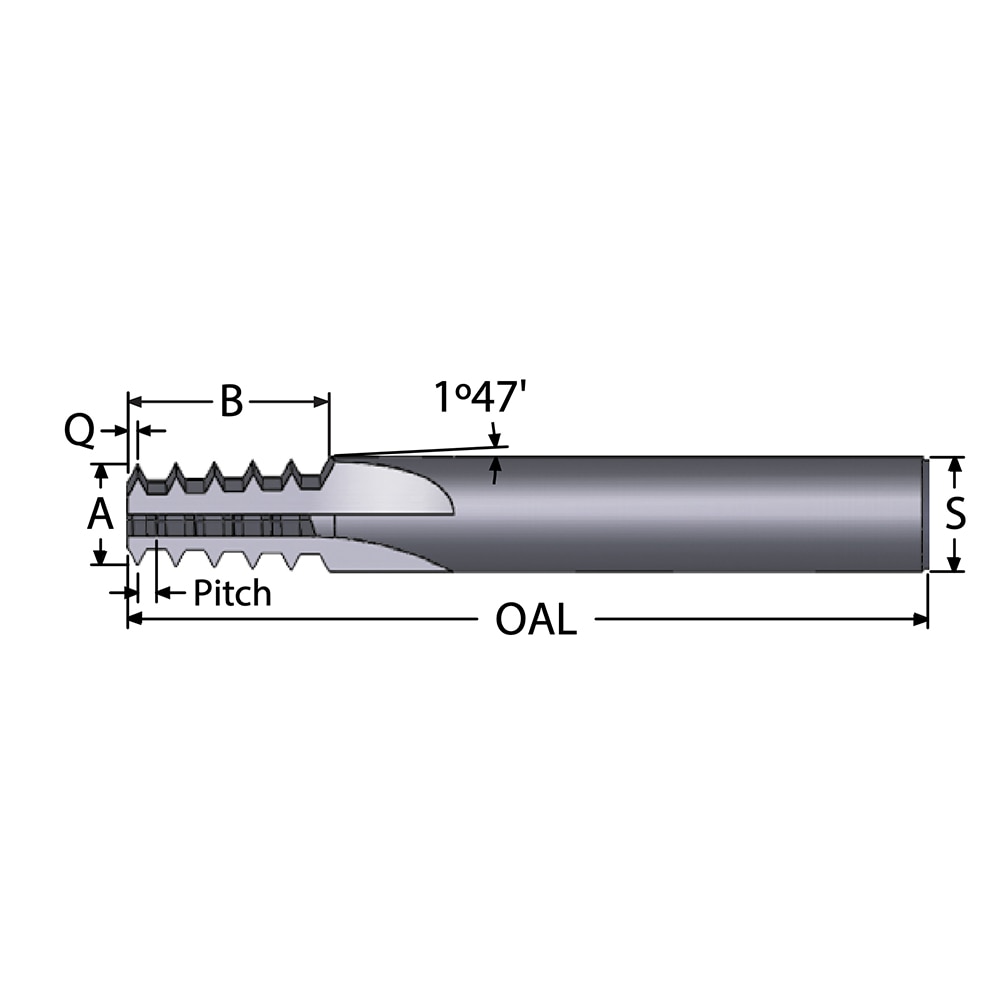 Scientific Cutting Tools TM275-27NPT Straight Flute Thread Mill: 1/8-27, External & Internal, 4 Flutes, 3/8" Shank Dia, Solid Carbide Image