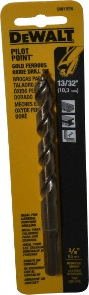 Reduced Shank Drill Bit: 13/32'' Dia, 3/8'' Shank Dia, 135 0, High Speed Steel