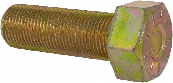 Hex Head Cap Screw: 7/8-14 x 2-1/2", Grade L9 Steel, Zinc Yellow Dichromate Finish