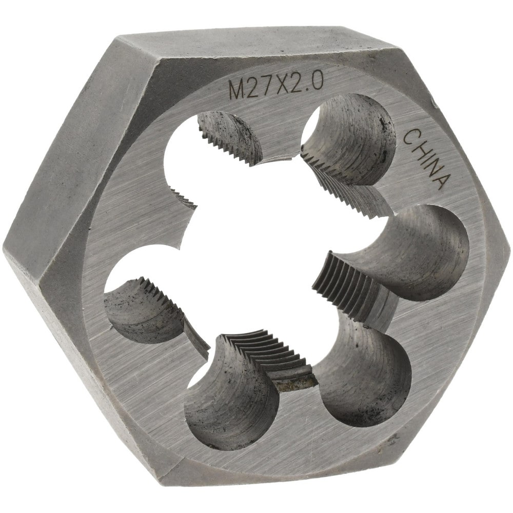 Hex Rethreading Die: M27x2, 1" Thick, Right Hand, 2" Hex, Carbon Steel