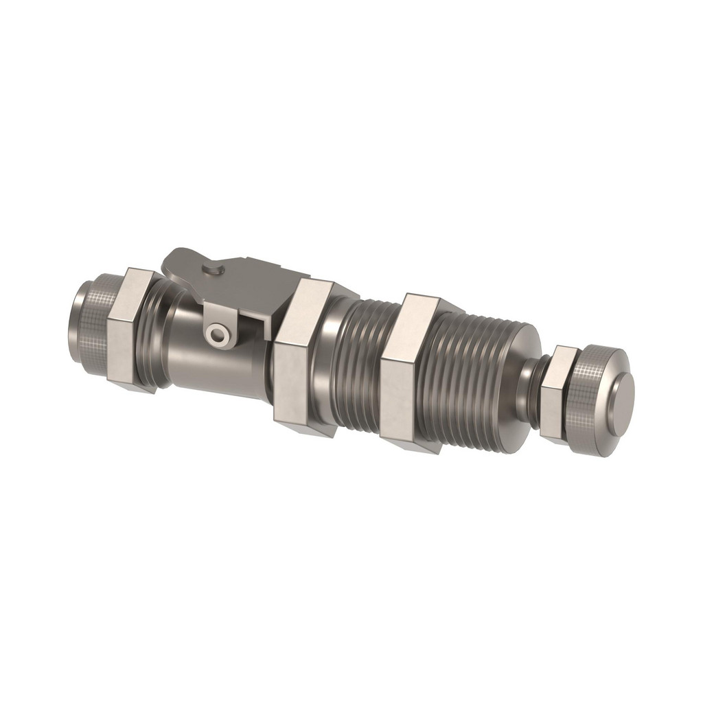 Parker Compression Tube Single End Shutoff Bulkhead Coupler: 11/16-24, 3/8" Tube OD, Compression x Compression - 316 Stainless Steel