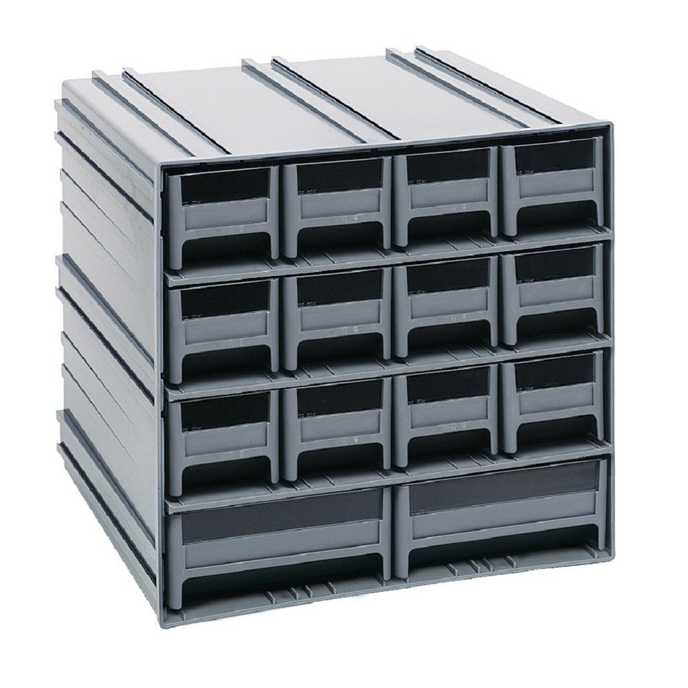14 Bin Interlocking Storage Cabinets - 11-3/4 Inch Overall Width x 11-3/8 Inch Overall Depth x 11 Inch Overall Height, Gray High Impact Polystyrene Bins