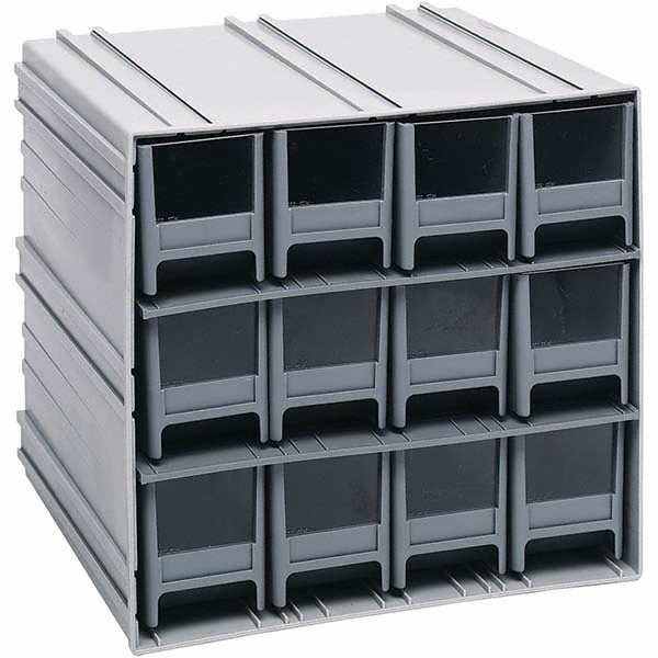12 Bin Interlocking Storage Cabinets - 11-3/4 Inch Overall Width x 11-3/8 Inch Overall Depth x 11 Inch Overall Height, Gray High Impact Polystyrene Bins