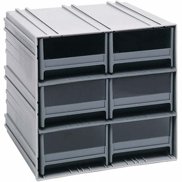 6 Bin Interlocking Storage Cabinets - 11-3/4 Inch Overall Width x 11-3/8 Inch Overall Depth x 11 Inch Overall Height, Gray High Impact Polystyrene Bins