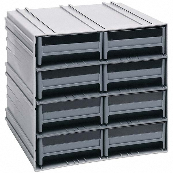 8 Bin Interlocking Storage Cabinets - 11-3/4 Inch Overall Width x 11-3/8 Inch Overall Depth x 11 Inch Overall Height, Gray High Impact Polystyrene Bins