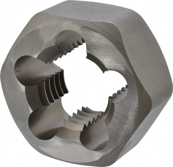 Irwin Hanson 7268 Hex Rethreading Die: 1-1/8 - 7 Thread, 1" Thick, Right Hand, 2" Hex, Carbon Steel 