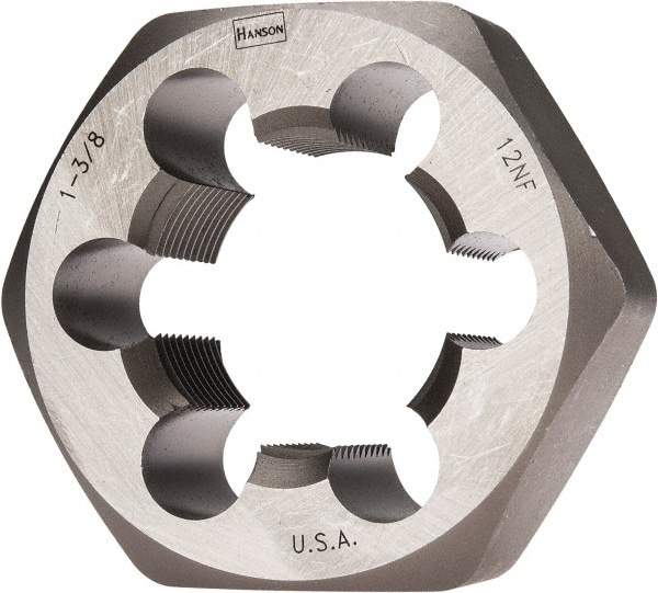 Irwin Hanson 7273 Hex Rethreading Die: 1-3/8 - 12 Thread, 1" Thick, Right Hand, Carbon Steel Image