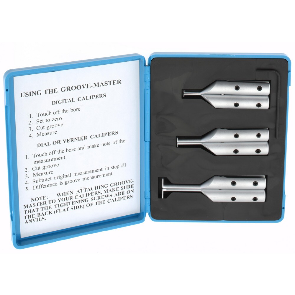 6" OAL, Accurate up to 0.001", 0.015 & 0.025" Wide Flange, 0.05, 0.07 & 0.2" Groove Depth, Hard Chrome Steel Caliper Attachment Set
