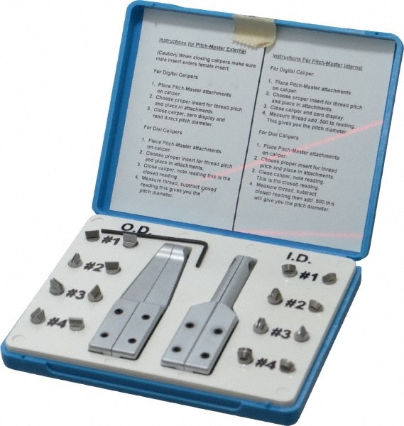 Caliper Inside & Outside Diameter Attachment: 16 Pc, Use with 6" Dial or Electronic Calipers, Includes (4) Pairs of ID Inserts, (4) Pairs of OD Inserts & Instructions