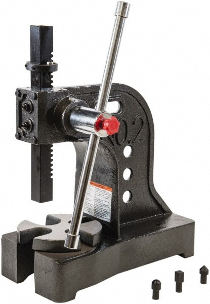 Pneumatic Arbor Press: 1-1/4" Ram, 5-15/16" Throat Depth, 2 Ton Pressure, 8" Max Work Height