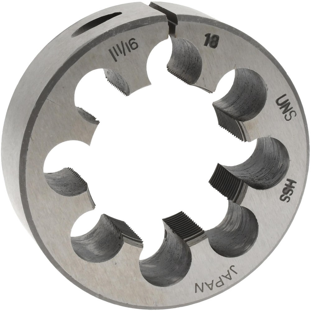 Round Die: 1-11/16-18, 3" OD, High Speed Steel