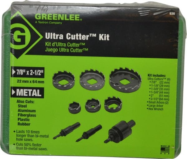 Greenlee 930 Electricians Hole Saw Kit: 9 Pc, 7/8 to 2-1/2" Dia 