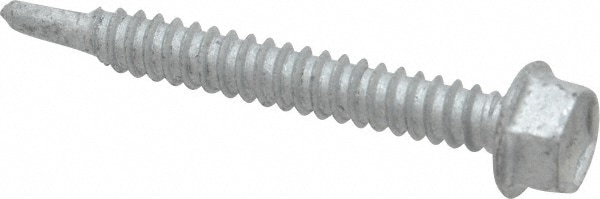 1/4", Hex Washer Head, Hex Drive, 2" Length Under Head, #3 Point, Self Drilling Screw