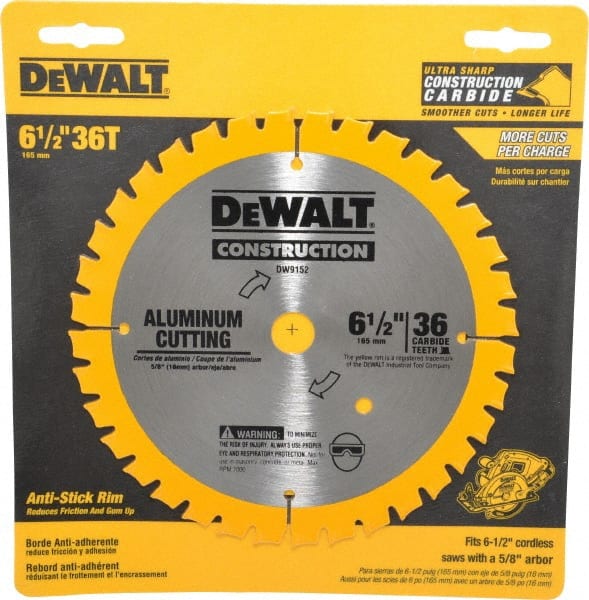 Dewalt DW9152 Wet & Dry Cut Saw Blade: 6-1/2" Dia, 5/8" Arbor Hole, 0.059" Kerf Width, 36 Teeth 