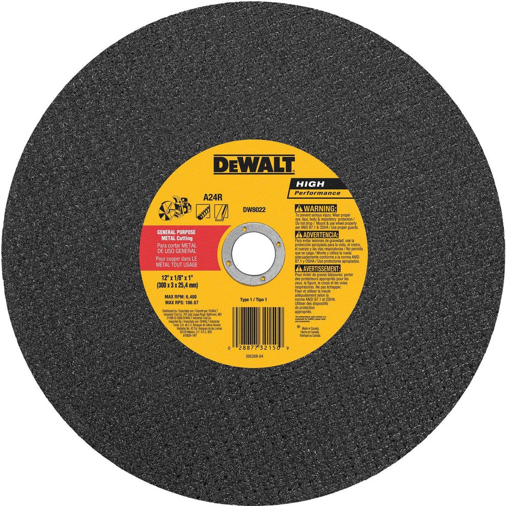 Cut-Off Wheel: 12" Dia, 1/8" Thick, 1" Hole, Aluminum Oxide