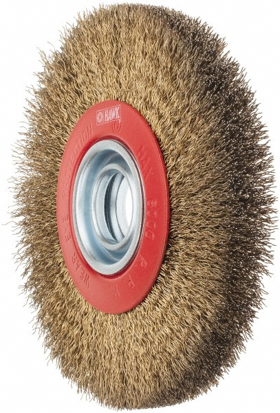 Value Collection Wheel Brush: 7" Wheel Dia, 3/4" Face Width, 0.0140" Wire Dia, Crimped - 1-1/4" Hole, Brass-Coated Steel | Part #554071-3008