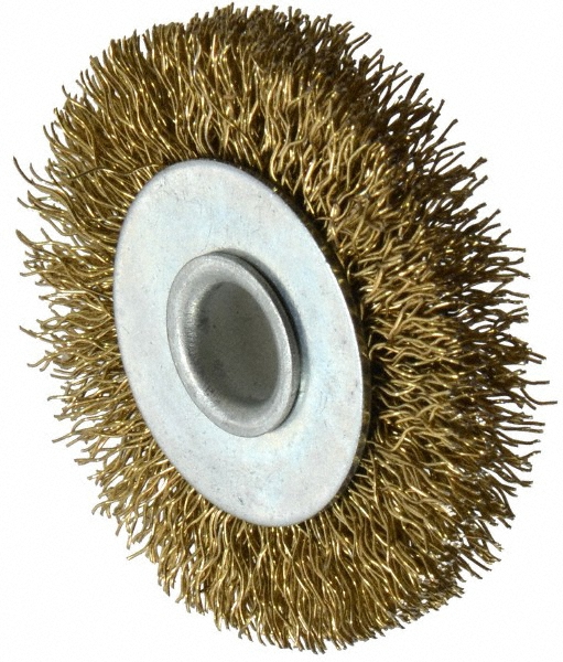 Value Collection Wheel Brush: 2" Wheel Dia, 9/32" Face Width, 0.0120" Wire Dia, Crimped - 3/8" Hole, Brass-Coated Steel | Part #601050-3008