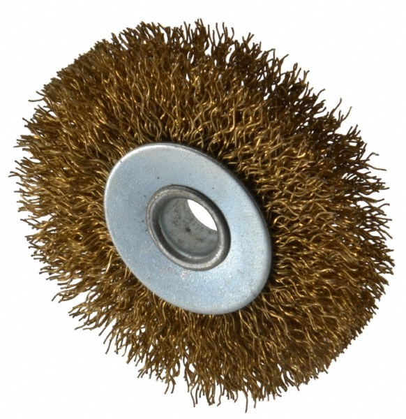 Value Collection Wheel Brush: 2-1/2" Wheel Dia, 3/8" Face Width, 0.0120" Wire Dia, Crimped - 3/8" Hole, Brass-Coated Steel | Part #601060-3008