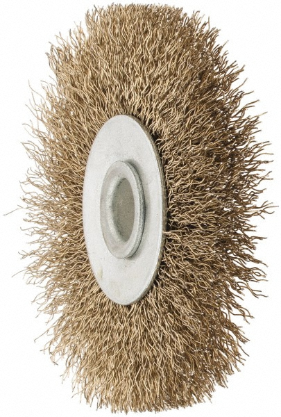 Value Collection Wheel Brush: 2-1/2" Wheel Dia, 3/8" Face Width, 0.0070" Wire Dia, Crimped - 3/8" Hole, Brass-Coated Steel | Part #601060-3118