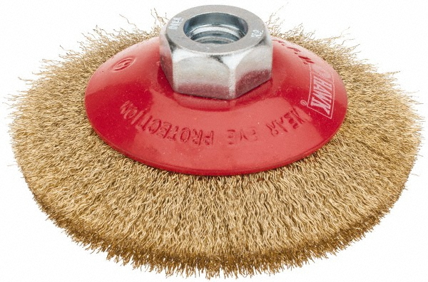 Value Collection Wheel Brush: 4" Wheel Dia, 3/8" Face Width, 0.0080" Wire Dia, Crimped - Brass-Coated Steel | Part #512041-3008