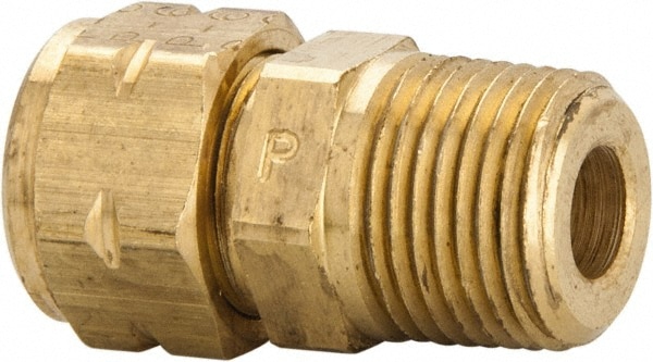 Compression Tube Connector: 3/8-18" Thread, Compression x MNPT