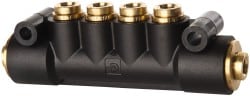 Parker 24M-4-4 Manifold: 1/4" Inlet, 1/4" Outlet, 2 Inlet Ports, 4 Outlet Ports, 3.98" OAL, 0.9" OAW Image