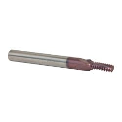 Helical Flute Thread Mill: 1/4-20, Internal, 3 Flute, 1/4" Shank Dia, Solid Carbide