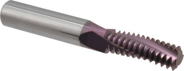 Helical Flute Thread Mill: 3/4-10, Internal, 3 Flute, 1/2" Shank Dia, Solid Carbide