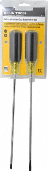Klein Tools 2 Piece Cabinet & Phillips Screwdriver Set - Bit Sizes: Philips #2, Tip Thickness: 1/4 | Part #85072