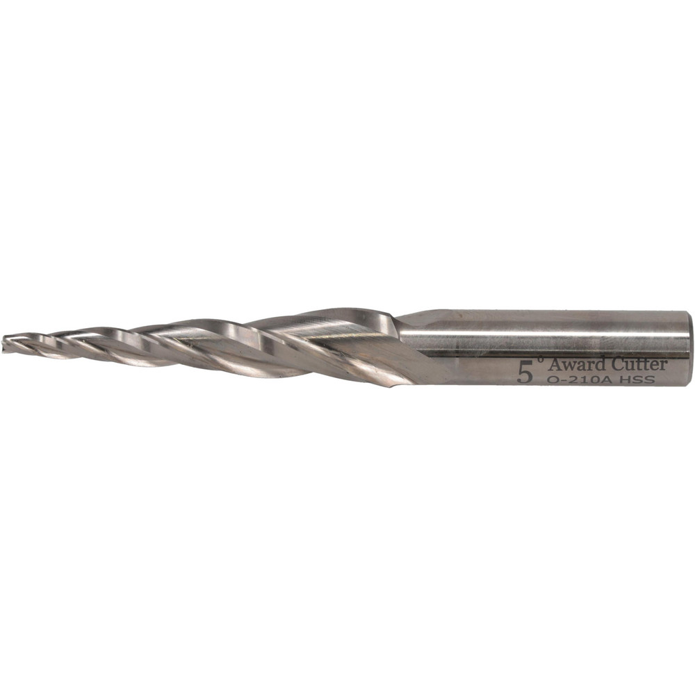 Tapered End Mill: 5 deg Angle per Side, 1/8" Small Dia, 2-1/2" LOC, 3 Flute, High Speed Steel, Square End - 1/2" Shank Dia, 4-1/2" OAL
