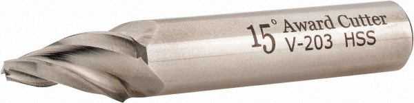 Made in USA V-203 Tapered End Mill: 15 ° per Side, 1/8" Small Dia, 3/4" LOC, 3 Flutes, High Speed Steel, Square End Image