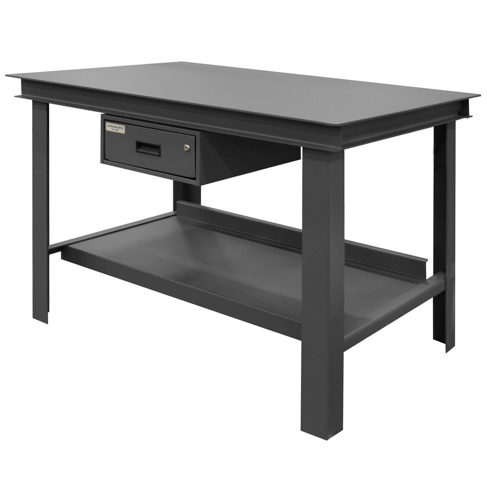 Durham HWB-3660-177D-9 Stationary Heavy-Duty Workbench with Drawer: Textured Gray Image