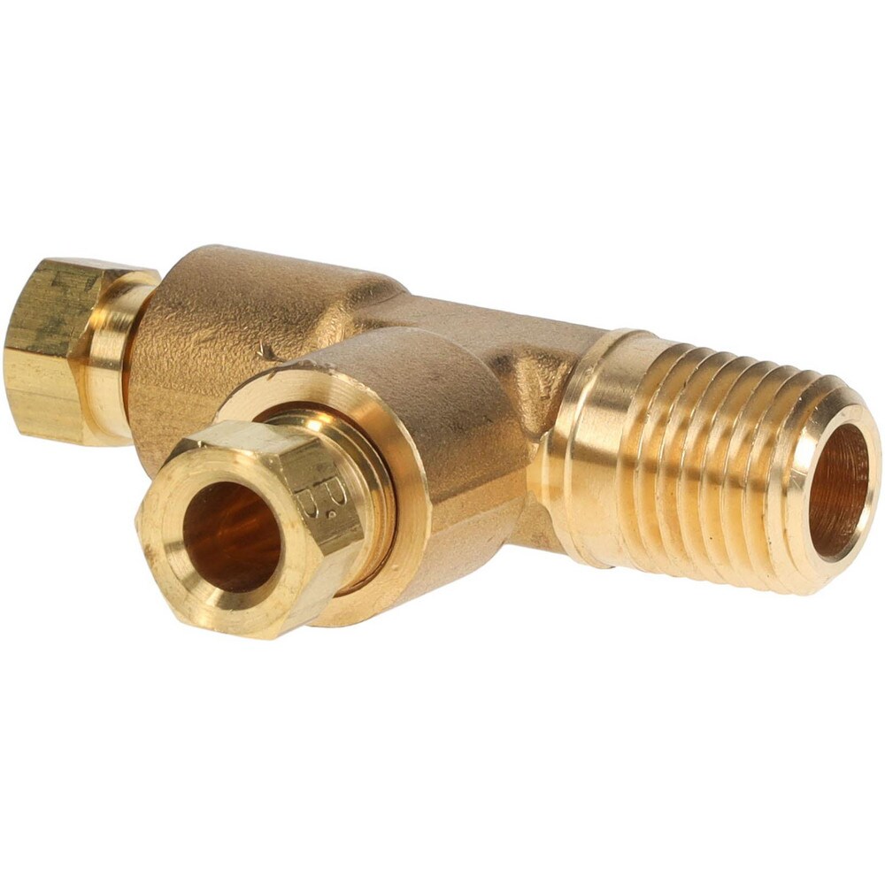 Compression Tube Male Run Tee: 1/4" Thread, Compression x MNPT x Compression