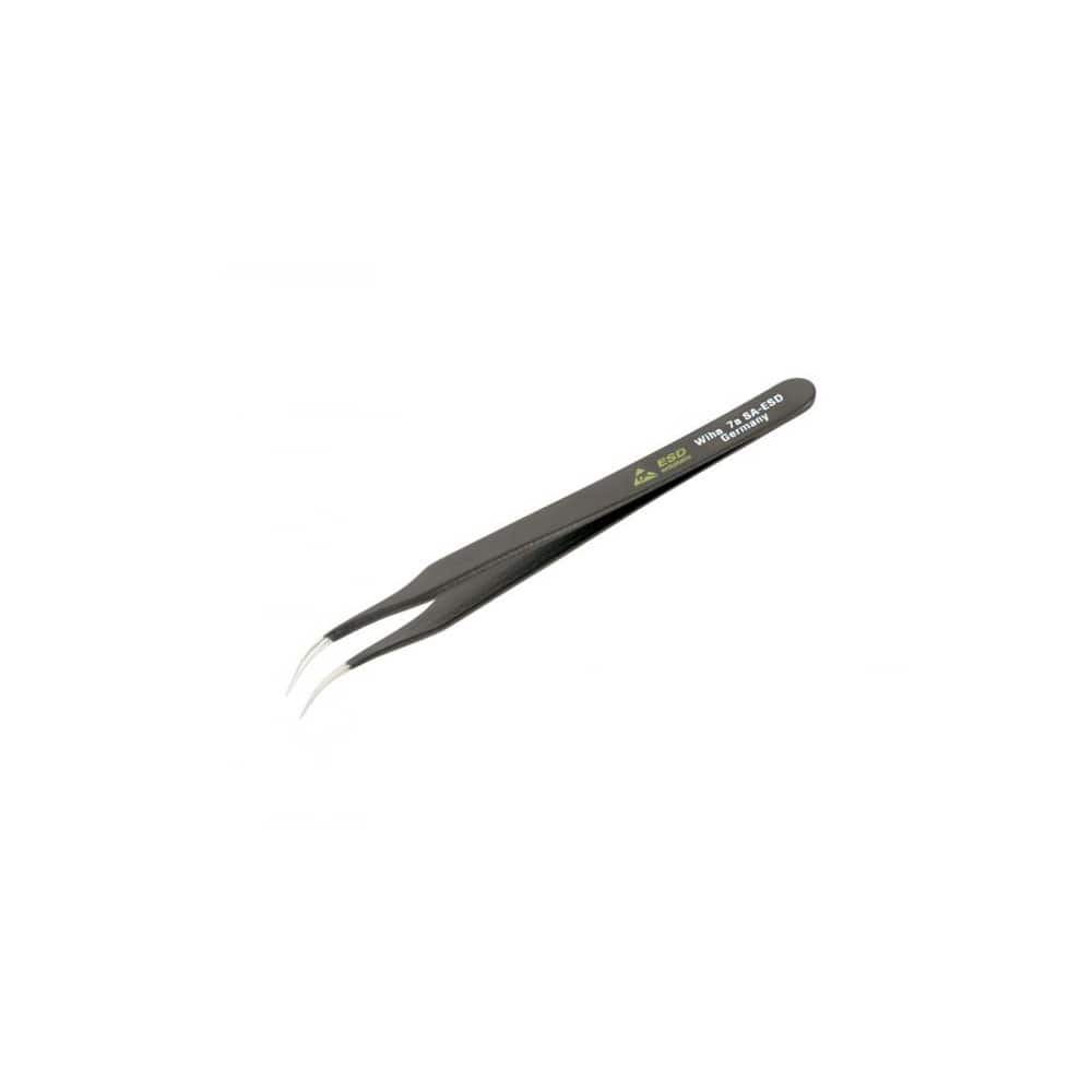 ESD Safe Tweezer: 7A-SA, Stainless Steel, Curved & Extra Fine, Round Tip, 4-3/4" OAL