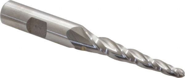 Made in USA BM-308 Tapered End Mill: 3 ° per Side, 3/16" Small Dia, 2" LOC, 3 Flutes, High Speed Steel, Ball End Image