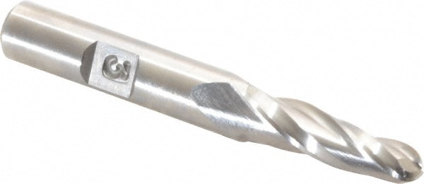 Made in USA BM-404 Tapered End Mill: 3 ° per Side, 1/4" Small Dia, 1" LOC, 3 Flutes, High Speed Steel, Ball End Image