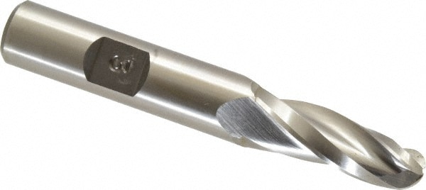 Made in USA BM-605 Tapered End Mill: 3 ° per Side, 3/8" Small Dia, 1-1/4" LOC, 3 Flutes, High Speed Steel, Ball End Image