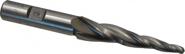 Made in USA BO-310A Tapered End Mill: 5 ° per Side, 3/16" Small Dia, 2-1/2" LOC, 3 Flutes, High Speed Steel, Ball End Image