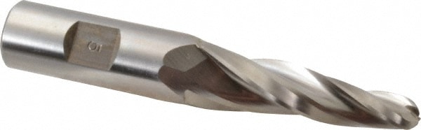 Made in USA BO-609 Tapered End Mill: 5 ° per Side, 3/8" Small Dia, 2-1/4" LOC, 3 Flutes, High Speed Steel, Ball End Image